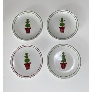 STARBUCKS HOLIDAY 2006 CHRISTMAS TOPIARY SNOWMAN TREE APPETIZER PLATES Set Of 4